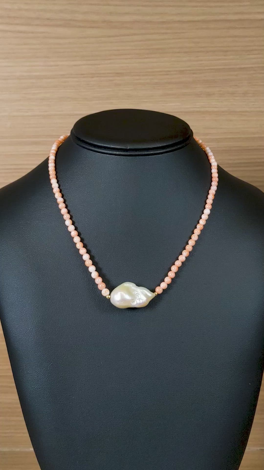 33.72 Ct. Pearl Coral Multi Stone Necklace, 18K Yellow Gold Size Video