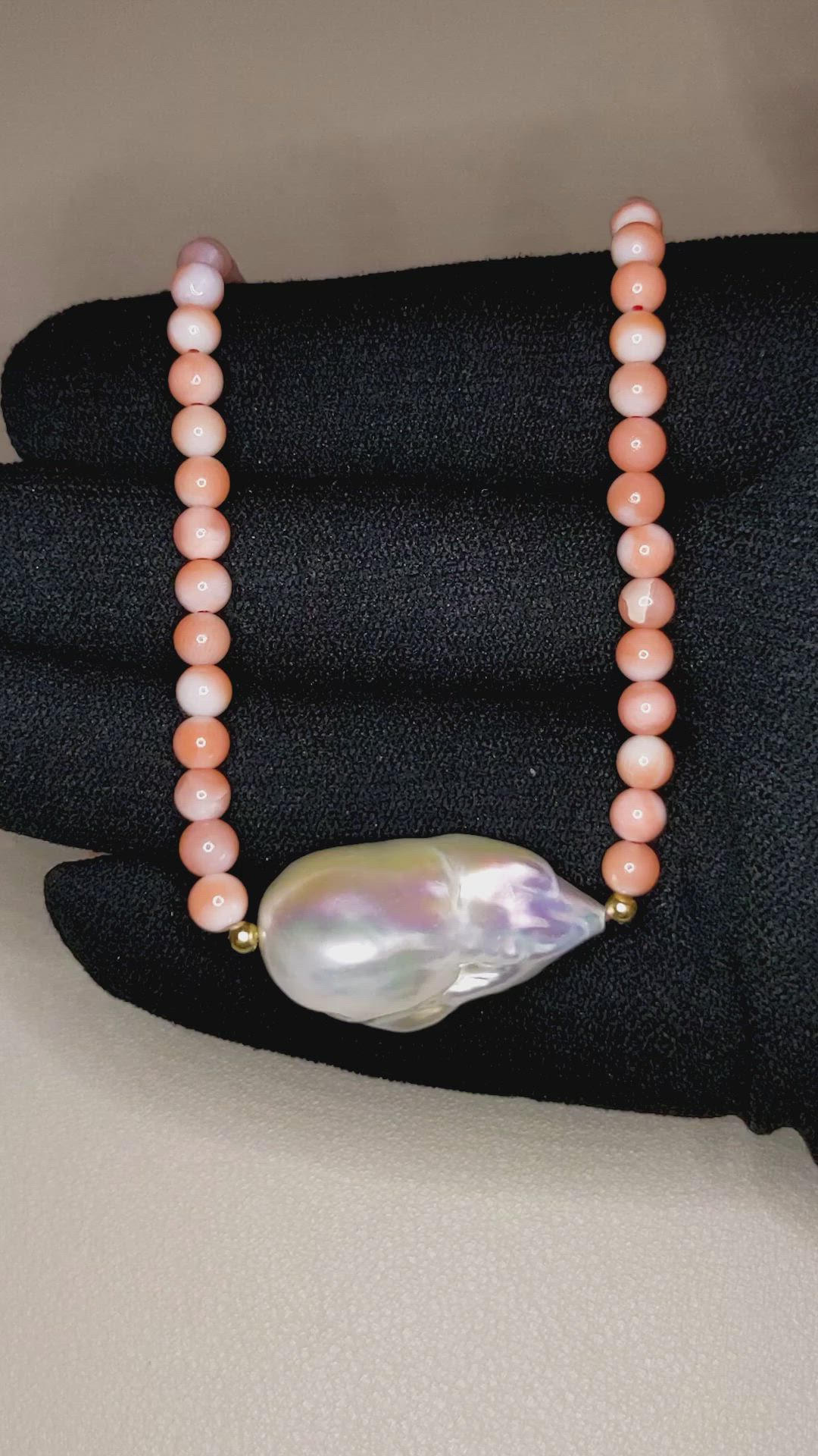 33.72 Ct. Pearl Coral Multi Stone Necklace, 18K Yellow Gold Size Video