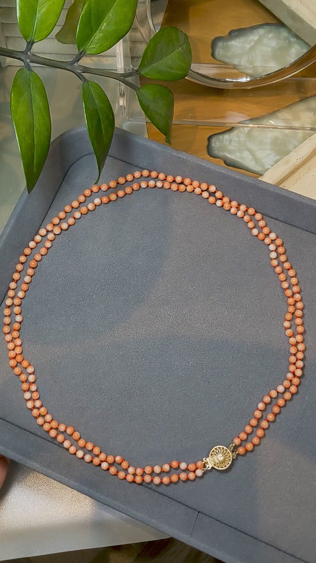 110.15 Ct. Coral Multi Stone Necklace, 14K Yellow Gold Size Video