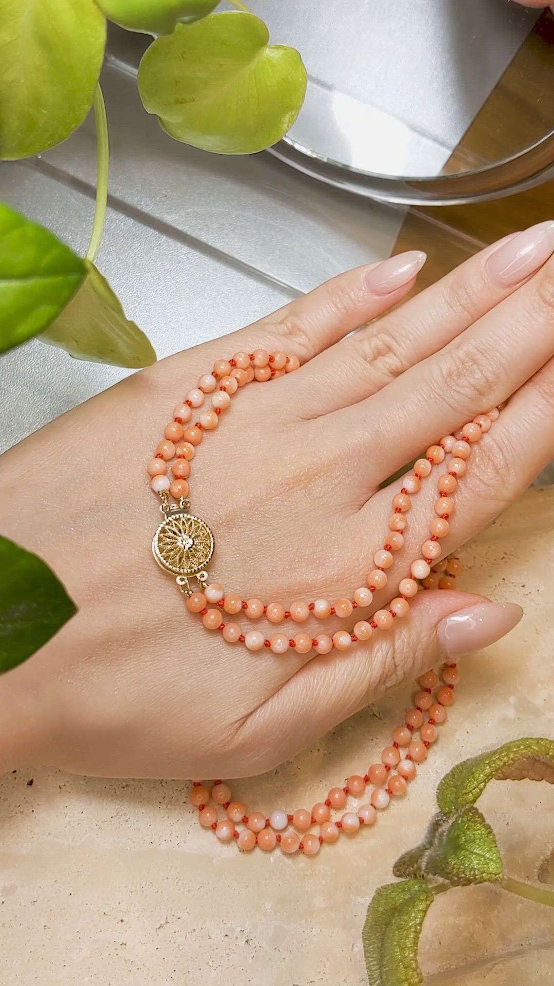 110.15 Ct. Coral Multi Stone Necklace, 14K Yellow Gold Size Video