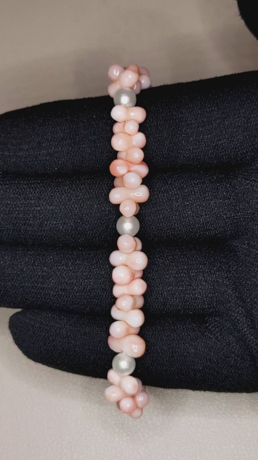 39.70 Ct.Tw. Coral Pearl Tennis/Riviere Bracelet, 18K White Gold Size Video