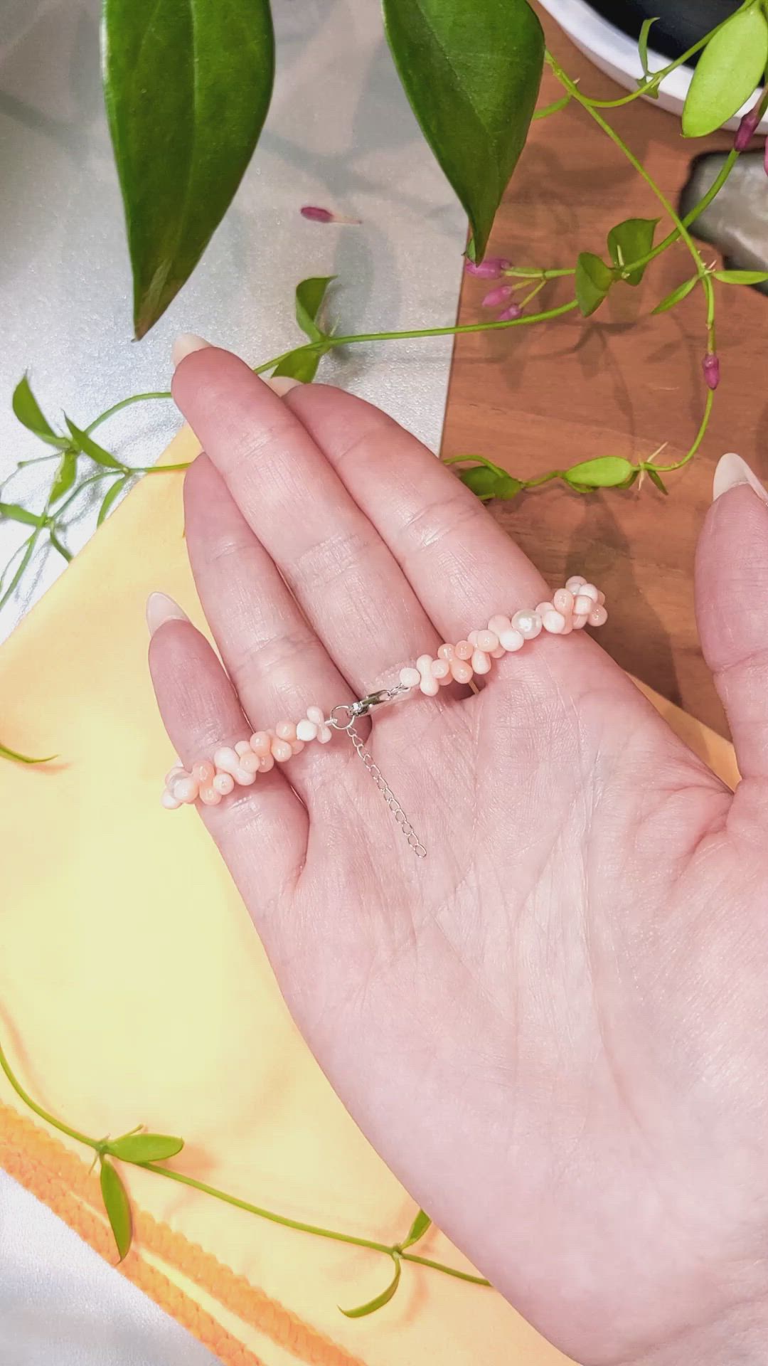 39.70 Ct.Tw. Coral Pearl Tennis/Riviere Bracelet, 18K White Gold Size Video