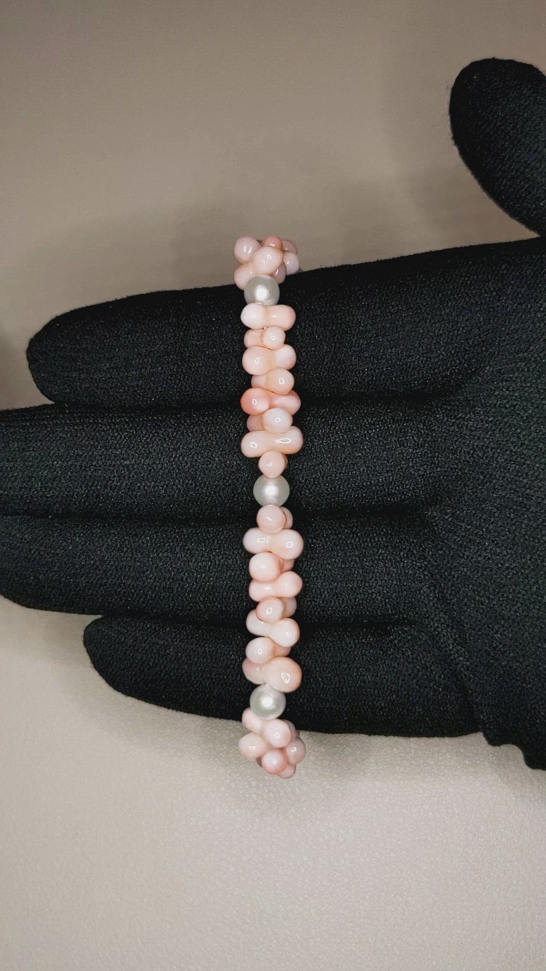 39.70 Ct.Tw. Coral Pearl Tennis/Riviere Bracelet, 18K White Gold Size Video