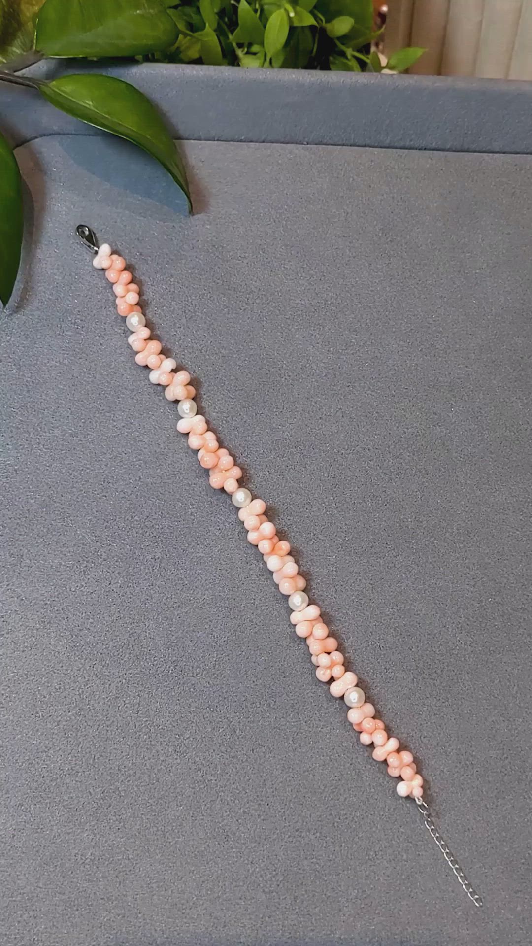 39.70 Ct.Tw. Coral Pearl Tennis/Riviere Bracelet, 18K White Gold Size Video