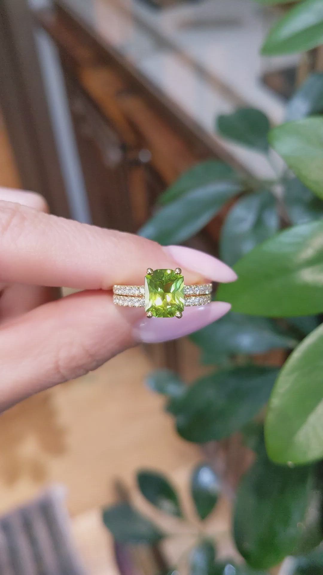 2.07 Ct. Green Peridot and Natural Diamond Pave Ring, 18K Yellow Gold Size Video