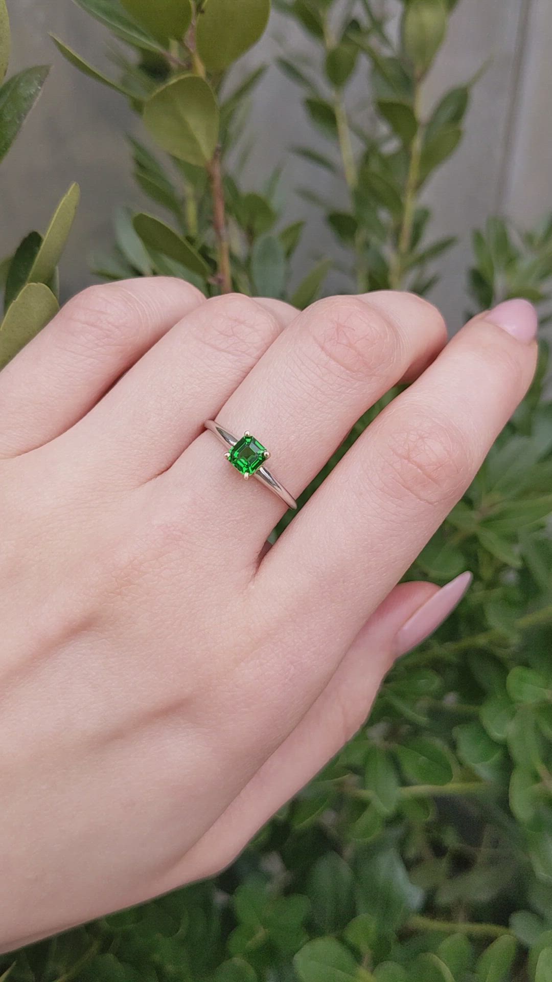 0.70 Ct. Green Tsavorite Garnet Solitaire Ring, 14K Yellow & White Size Video