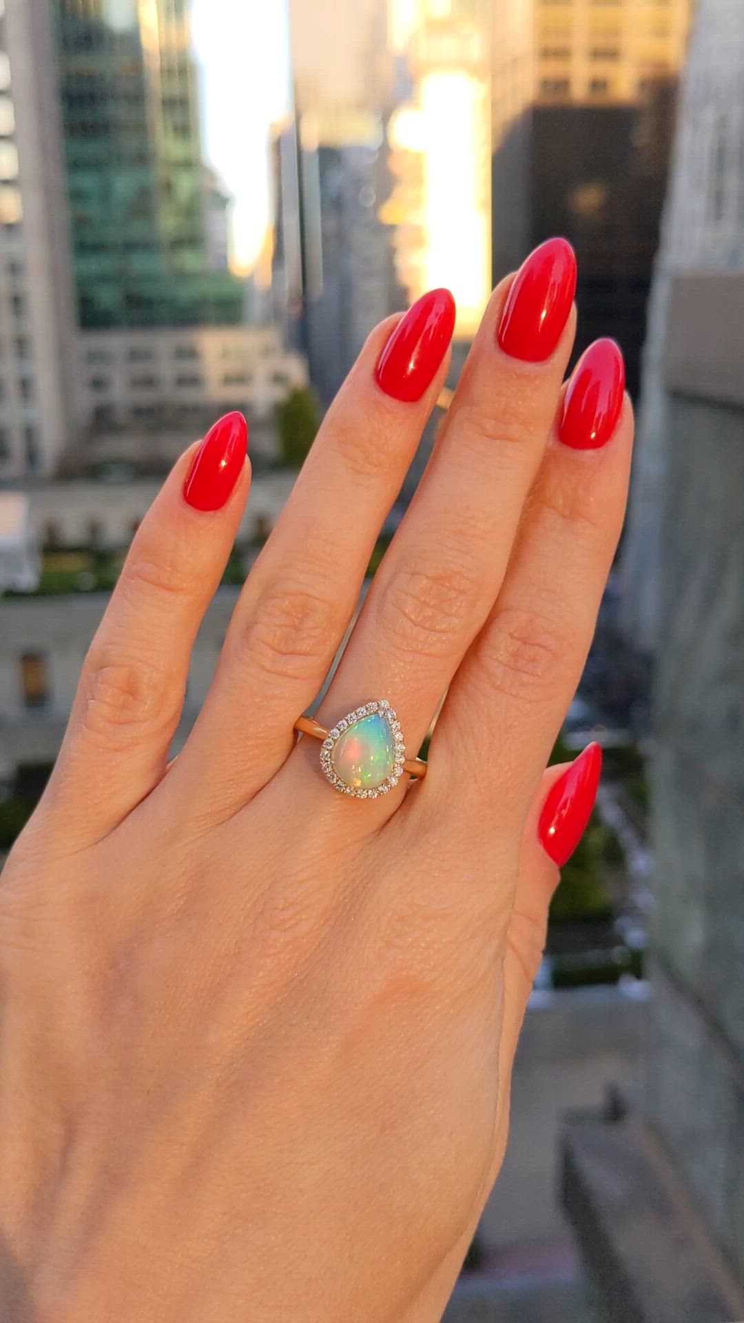 2.02 Ct. Opal Natural Diamond Halo Ring, 14K Yellow Gold Size Video
