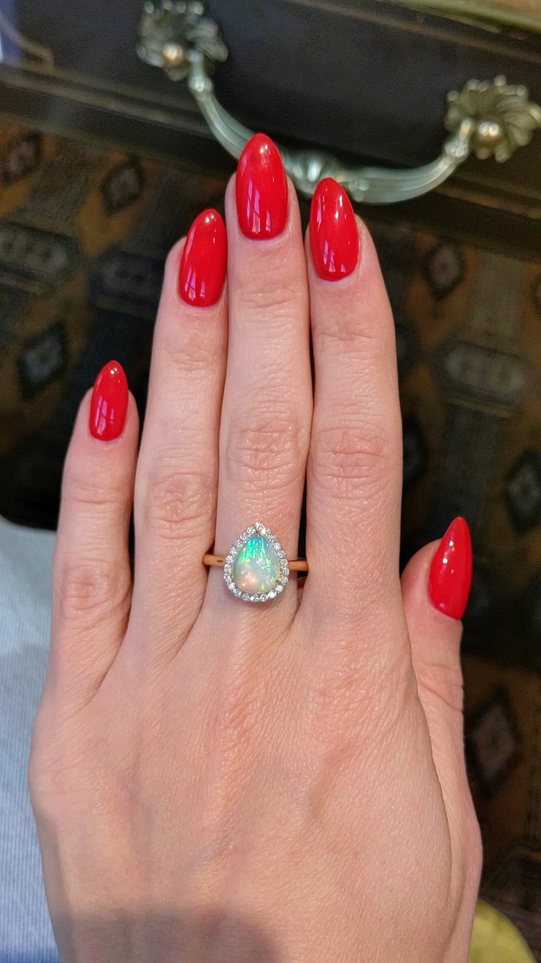 2.02 Ct. Opal Natural Diamond Halo Ring, 14K Yellow Gold Size Video