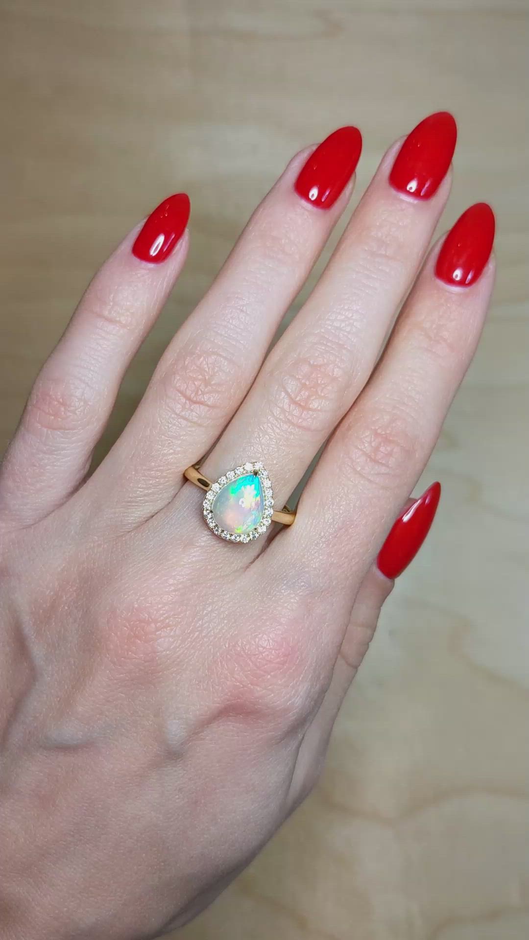 2.02 Ct. Opal Natural Diamond Halo Ring, 14K Yellow Gold Size Video