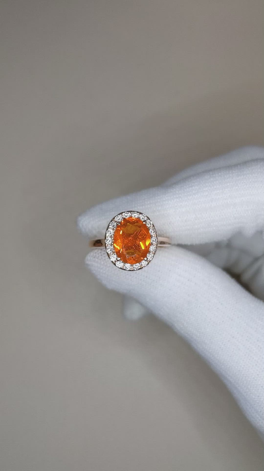 1.30 Ct. Orange Opal and Natural Diamond Pave Ring, 14K Rose Gold Size Video
