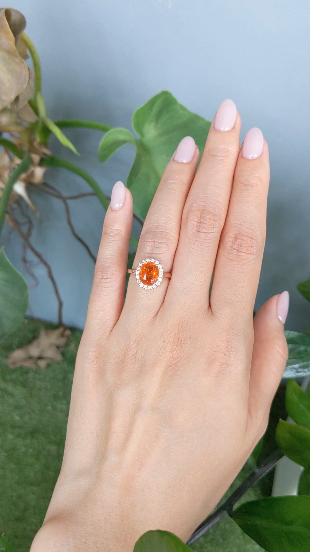 1.30 Ct. Orange Opal and Natural Diamond Pave Ring, 14K Rose Gold Size Video