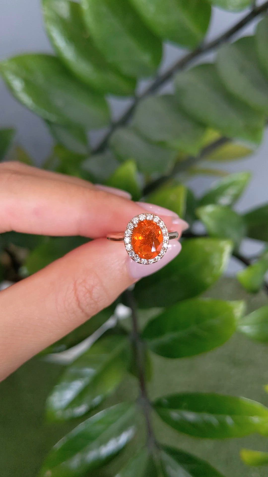 1.30 Ct. Orange Opal and Natural Diamond Pave Ring, 14K Rose Gold Size Video