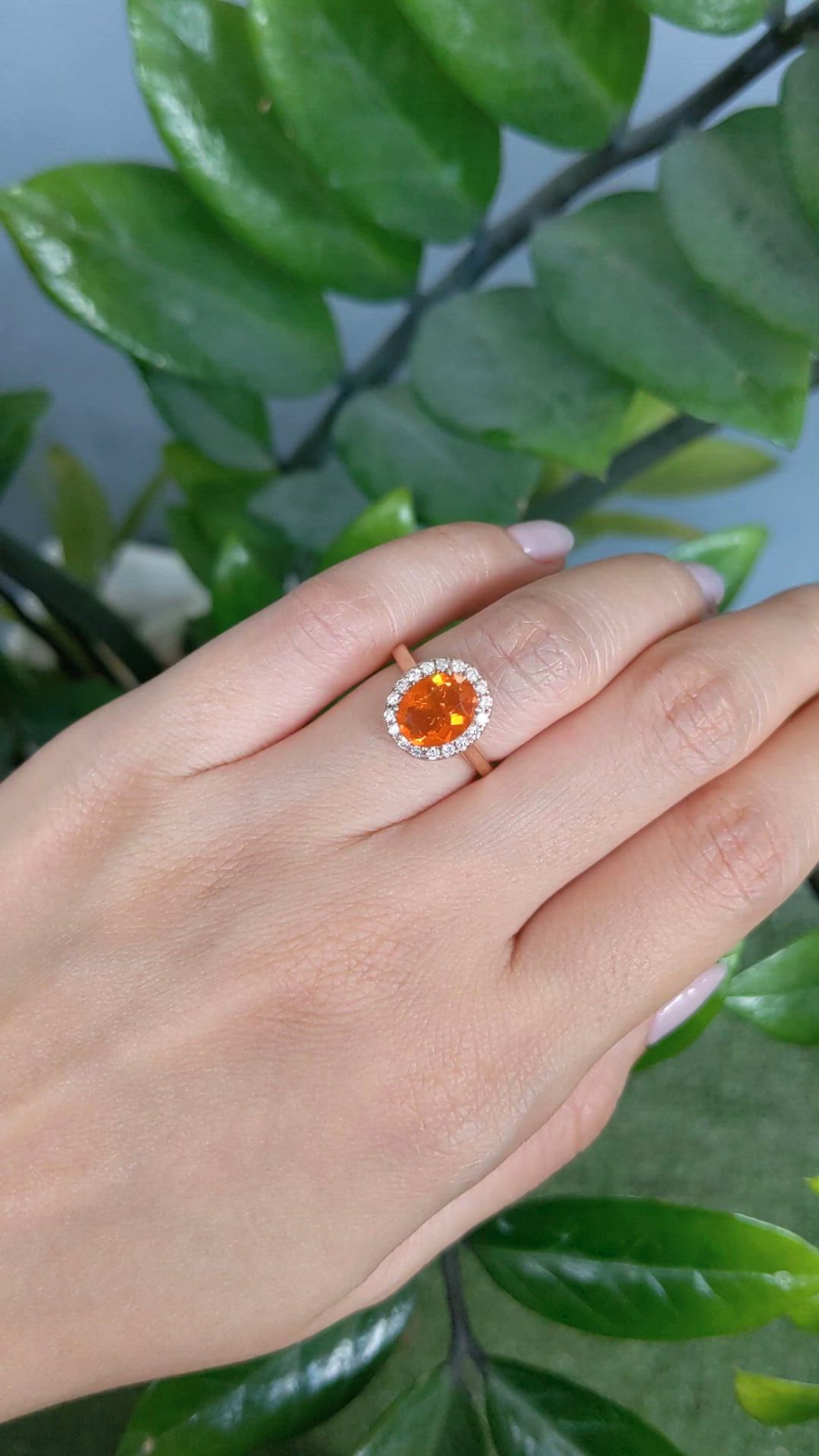 1.30 Ct. Orange Opal and Natural Diamond Pave Ring, 14K Rose Gold Size Video