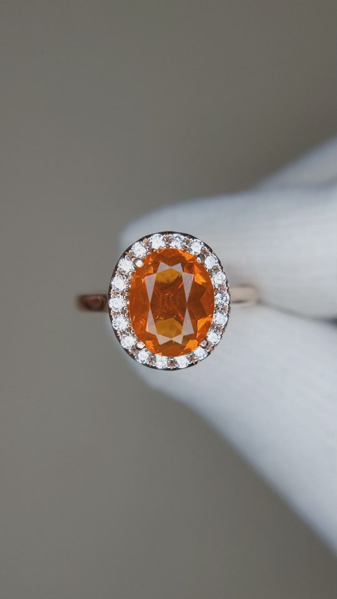 1.30 Ct. Orange Opal and Natural Diamond Pave Ring, 14K Rose Gold Size Video