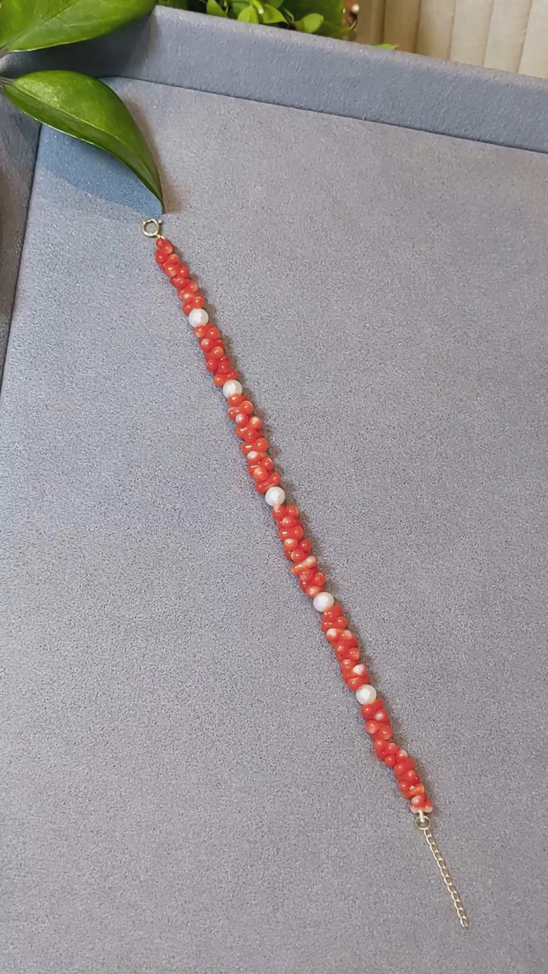 33.05 Ct.Tw. Coral Pearl Tennis/Riviere Bracelet, 18K Yellow Gold Size Video