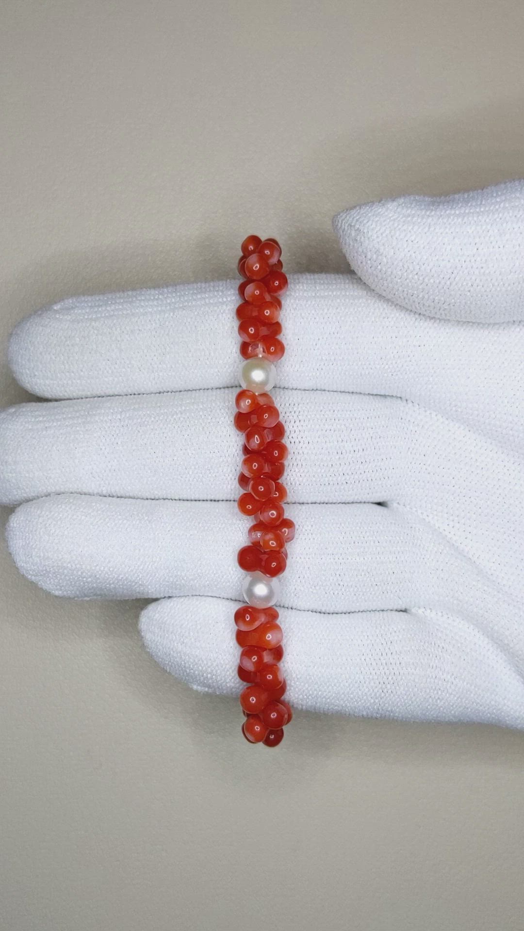 33.05 Ct.Tw. Coral Pearl Tennis/Riviere Bracelet, 18K Yellow Gold Size Video