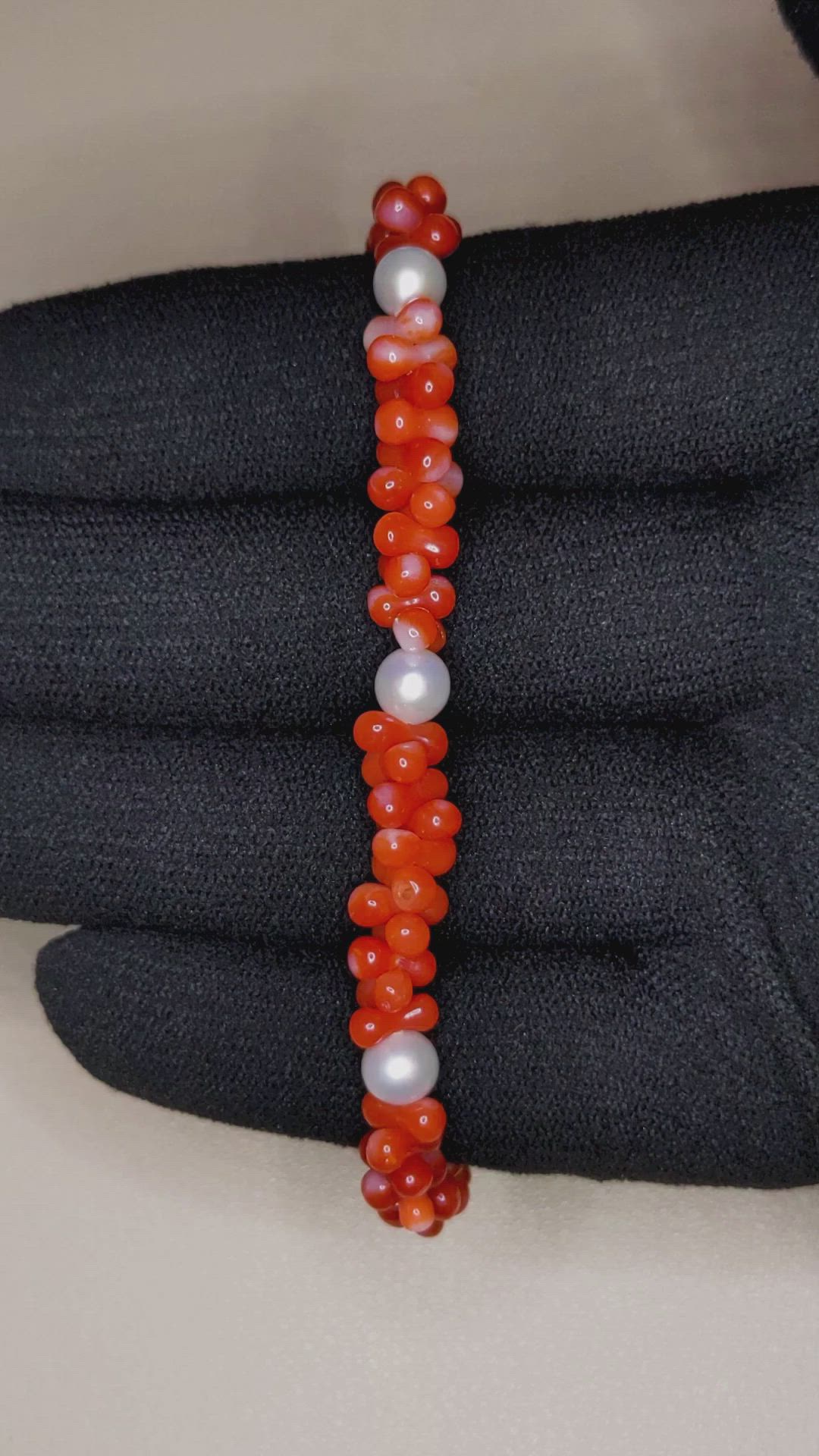 33.25 Ct.Tw. Coral Pearl Tennis/Riviere Bracelet, 18K White Gold Size Video