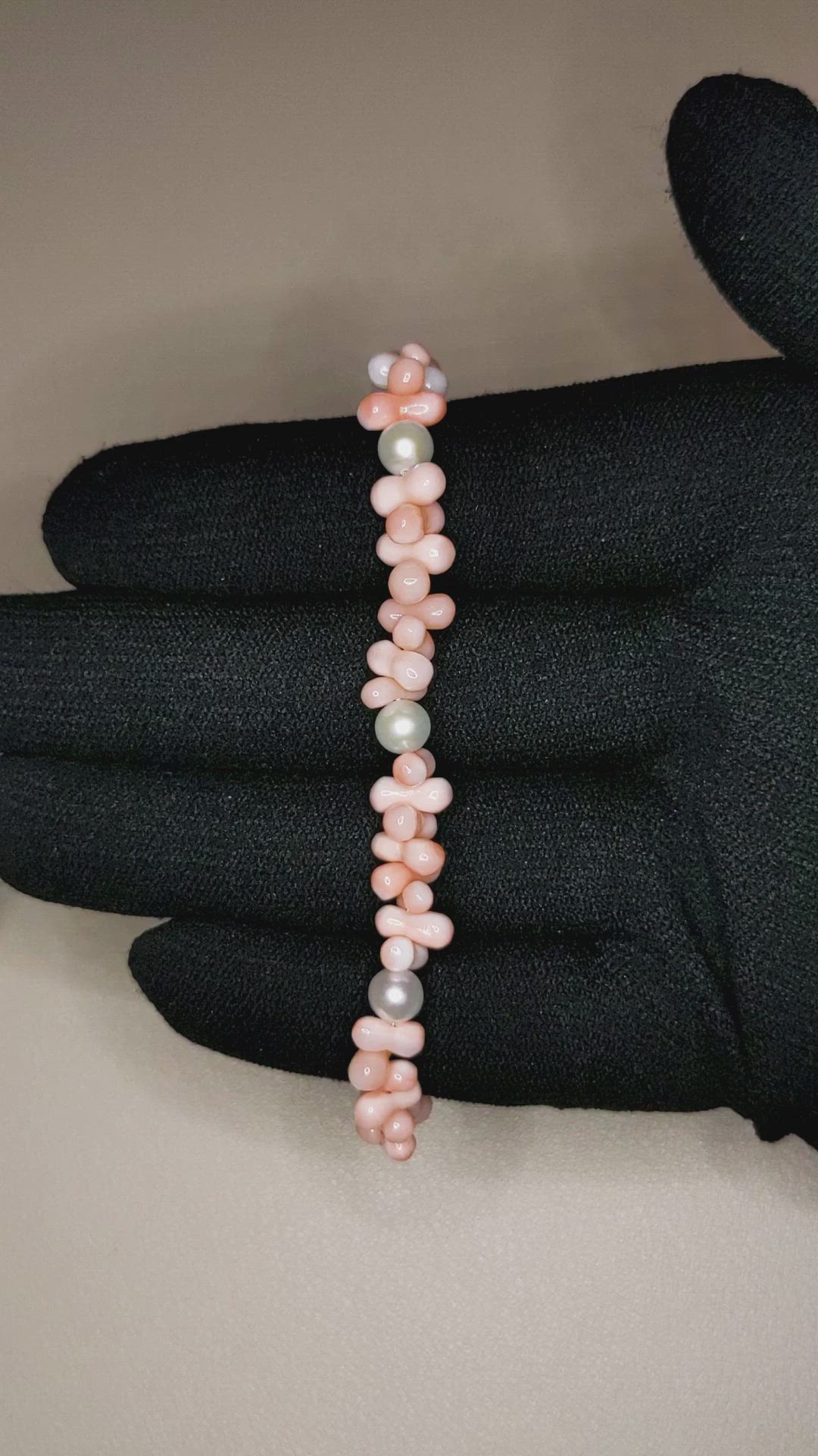 33.90 Ct.Tw. Coral Pearl Tennis/Riviere Bracelet, 18K White Gold Size Video