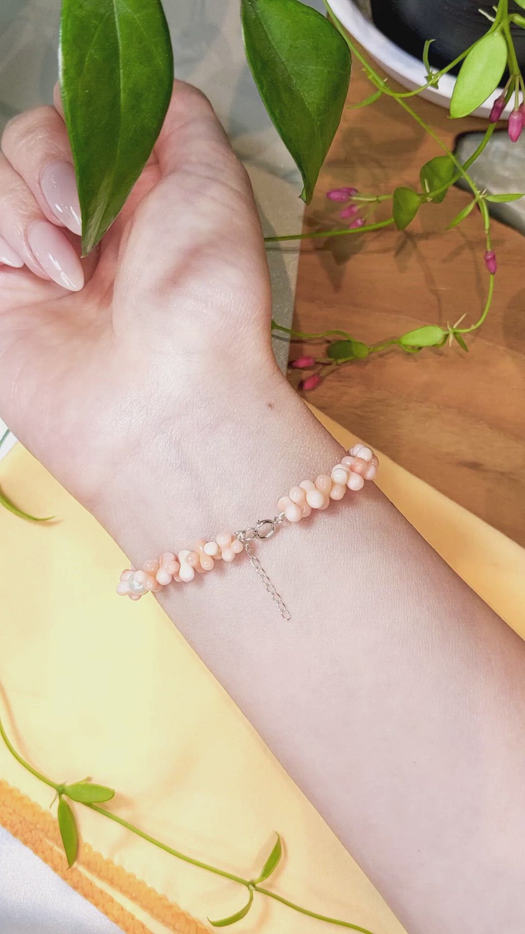 33.90 Ct.Tw. Coral Pearl Tennis/Riviere Bracelet, 18K White Gold Size Video