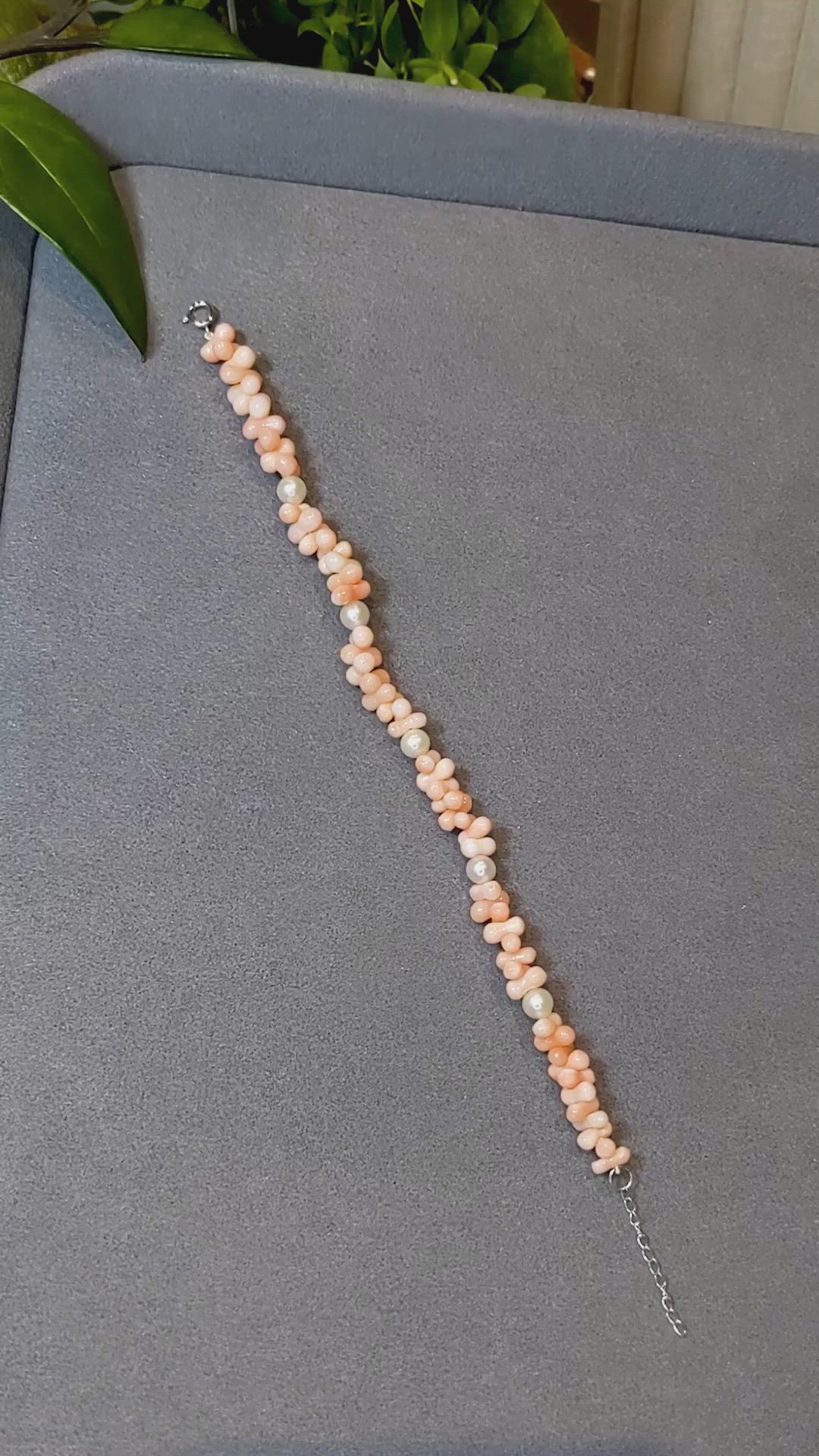 33.90 Ct.Tw. Coral Pearl Tennis/Riviere Bracelet, 18K White Gold Size Video