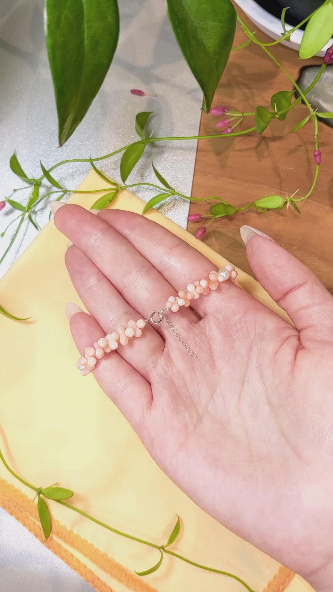 33.90 Ct.Tw. Coral Pearl Tennis/Riviere Bracelet, 18K White Gold Size Video