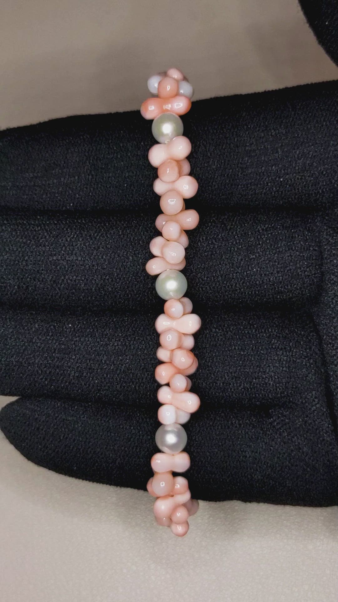 33.90 Ct.Tw. Coral Pearl Tennis/Riviere Bracelet, 18K White Gold Size Video