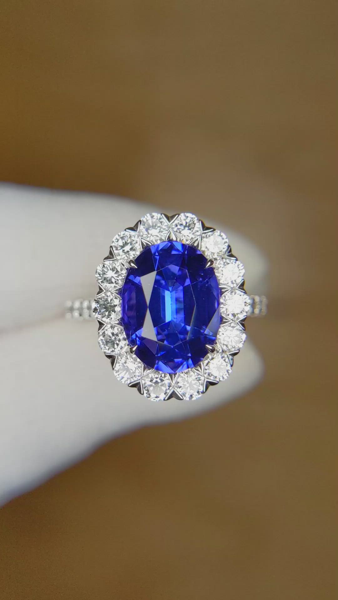 3.86 Ct. Tanzanite Natural Diamond Pave Ring, 18K White Gold Size Video