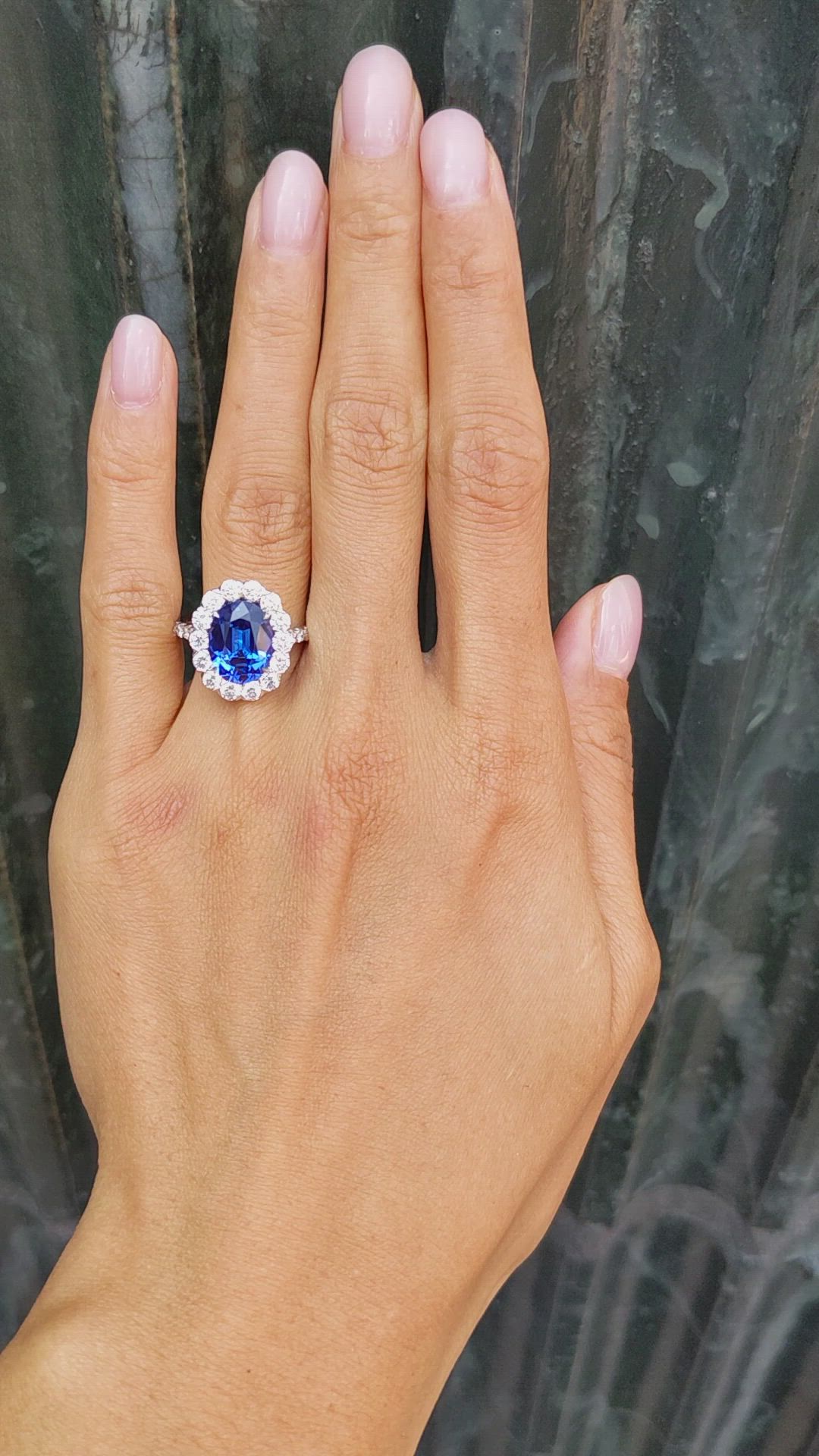 3.86 Ct. Tanzanite Natural Diamond Pave Ring, 18K White Gold Size Video