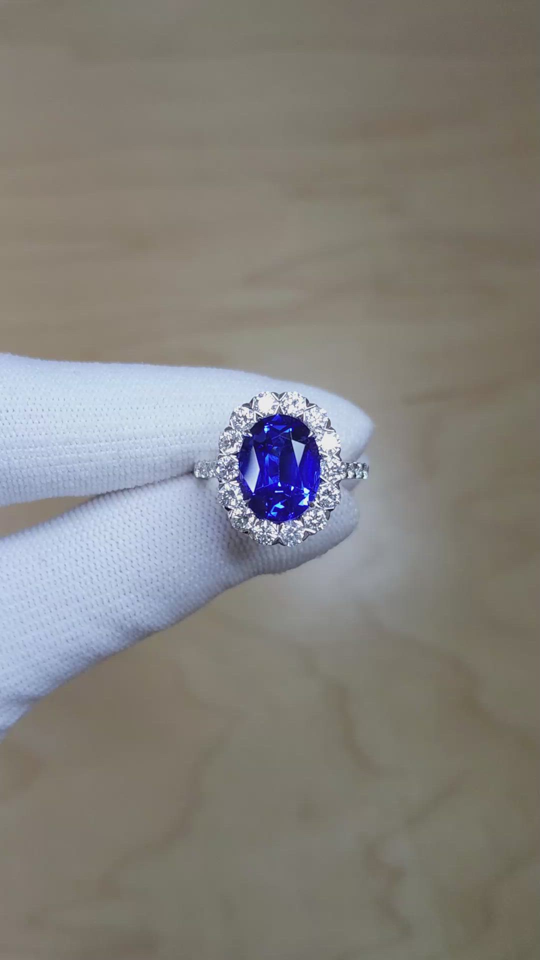 3.86 Ct. Tanzanite Natural Diamond Pave Ring, 18K White Gold Size Video