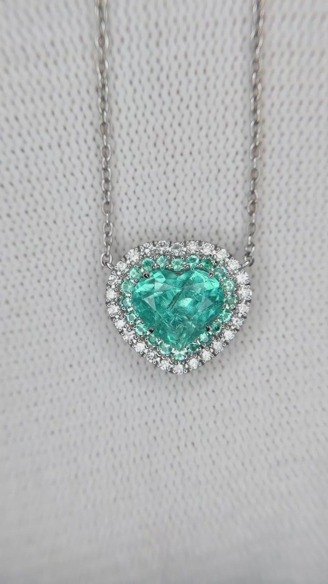 1.83 Ct. Paraiba Tourmaline Natural Diamond Pave Necklace, 18K White Gold Size Video