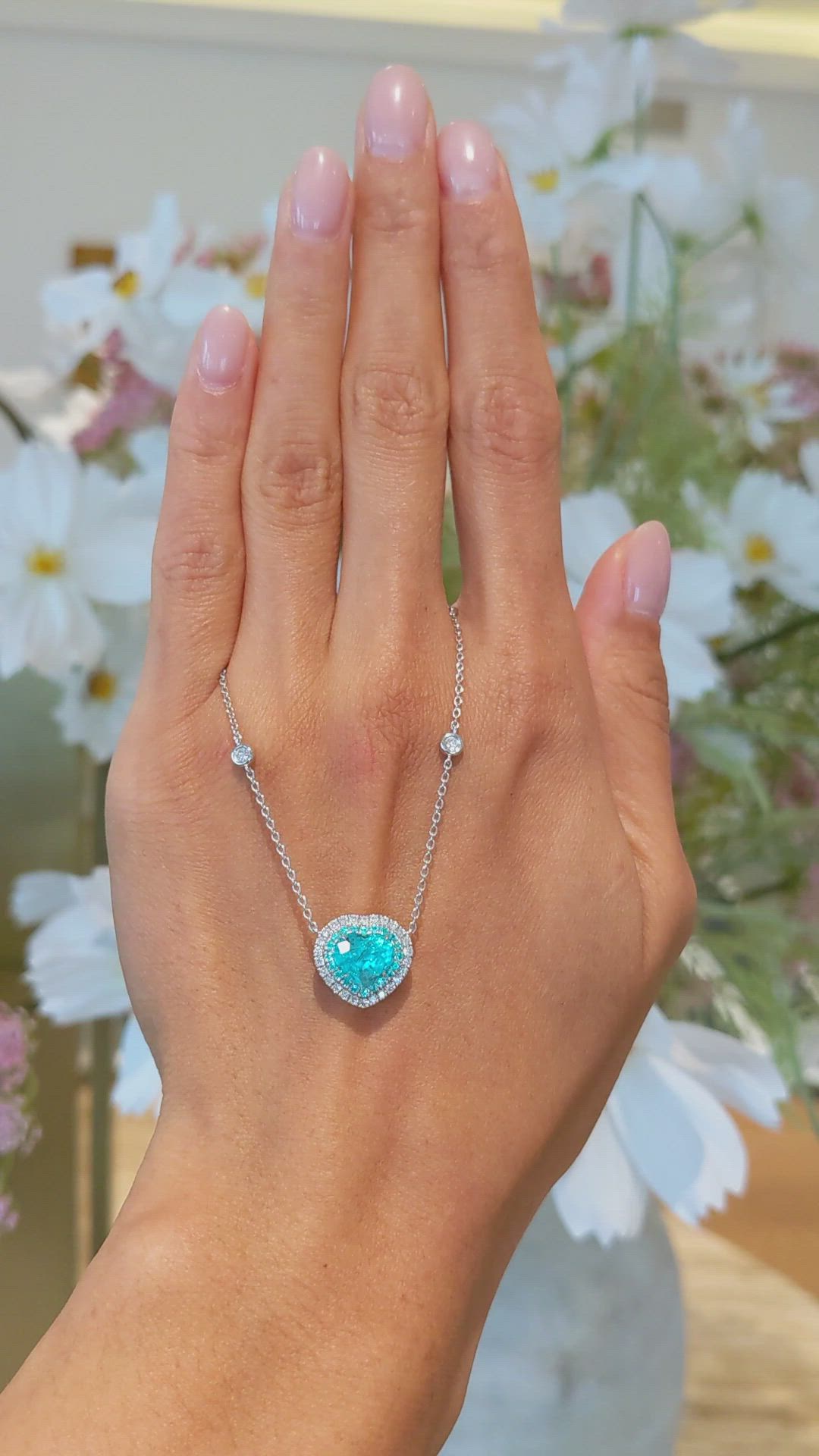 1.83 Ct. Paraiba Tourmaline Natural Diamond Pave Necklace, 18K White Gold Size Video