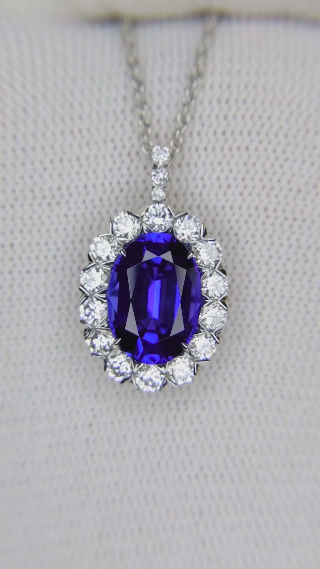 4.95 Ct. Tanzanite Natural Diamond Pave Pendant, 18K White Gold Size Video