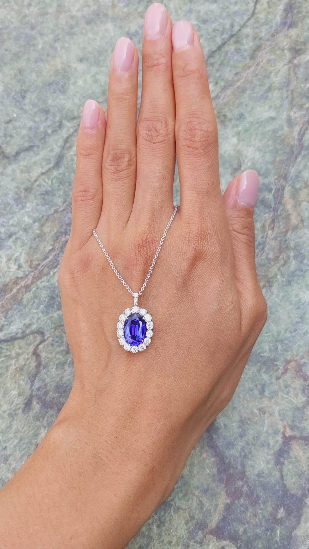 4.95 Ct. Tanzanite Natural Diamond Pave Pendant, 18K White Gold Size Video