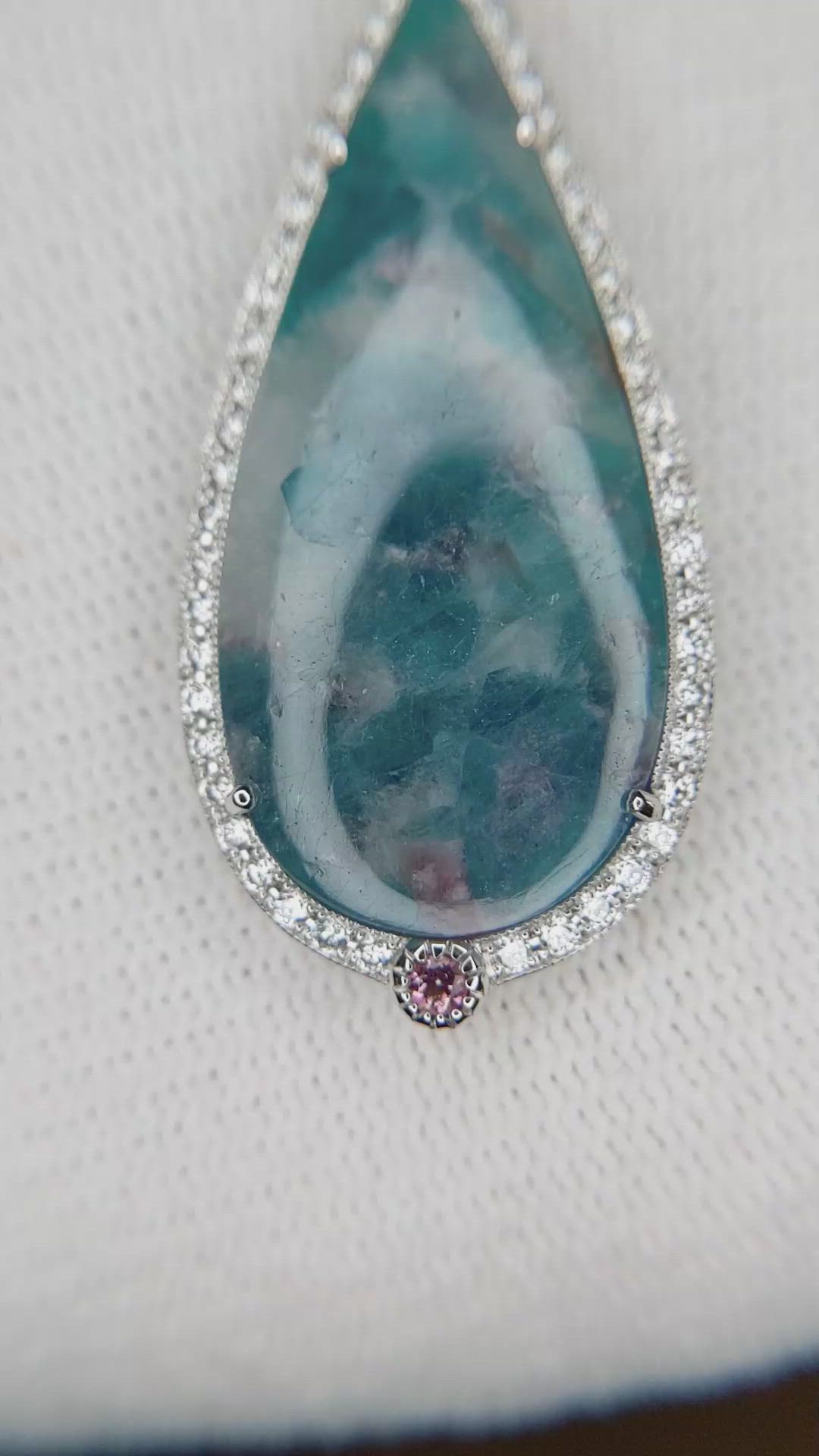 14.60 Ct. Tourmaline Natural Diamond Pave Pendant, 18K White Gold Size Video
