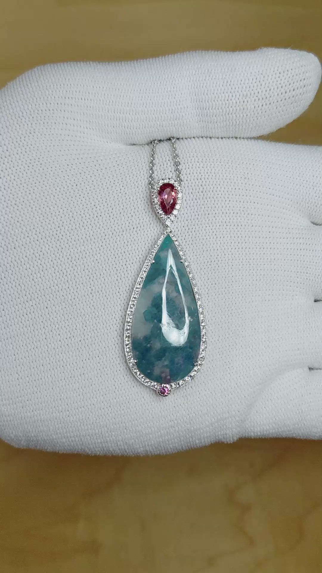 14.60 Ct. Tourmaline Natural Diamond Pave Pendant, 18K White Gold Size Video