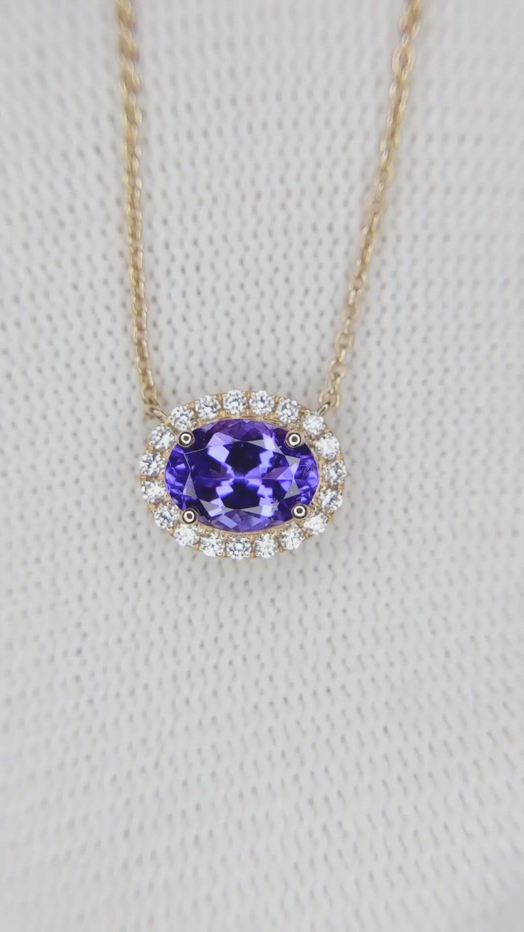 1.35 Ct. Tanzanite Natural Diamond Pave Necklace, 14K Rose Gold Size Video