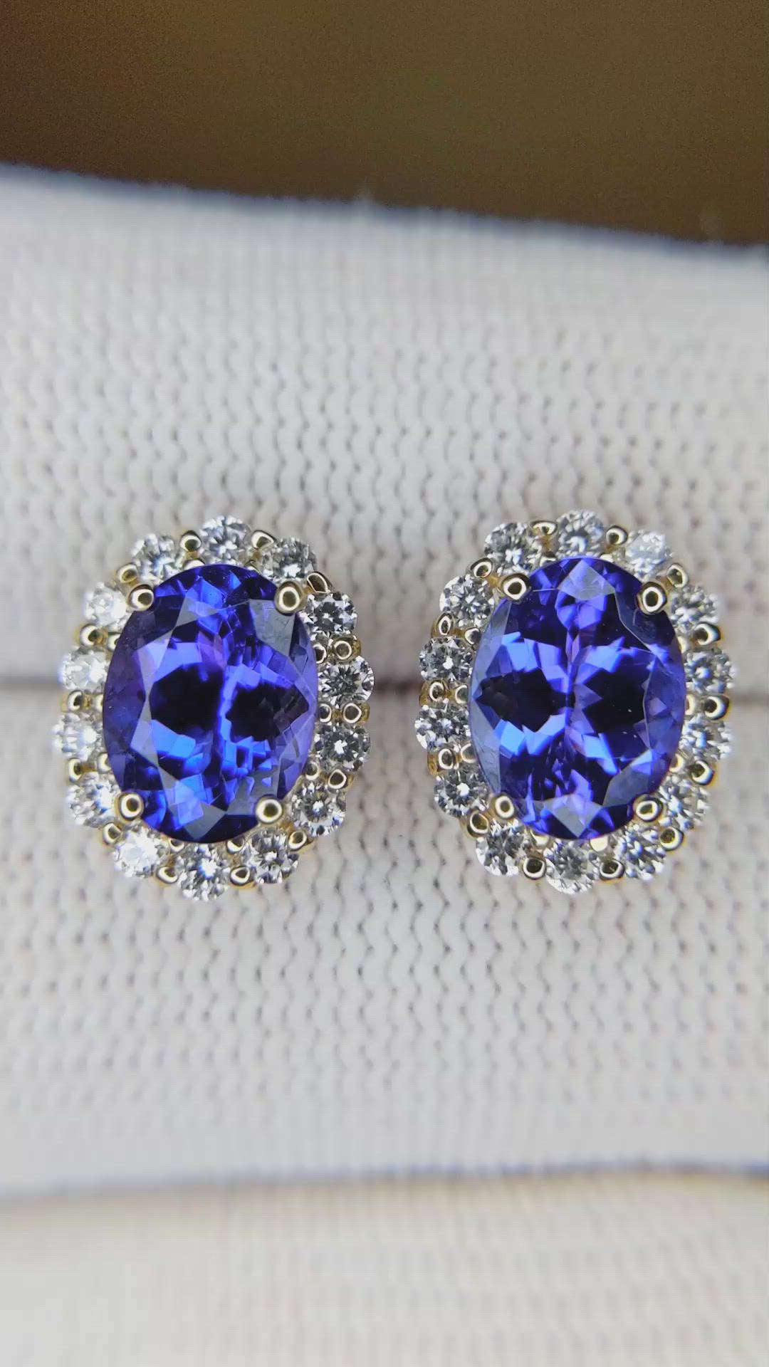 2.71 Ct.Tw. Tanzanite Natural Diamond Studs Earrings, 14K Yellow Gold Size Video