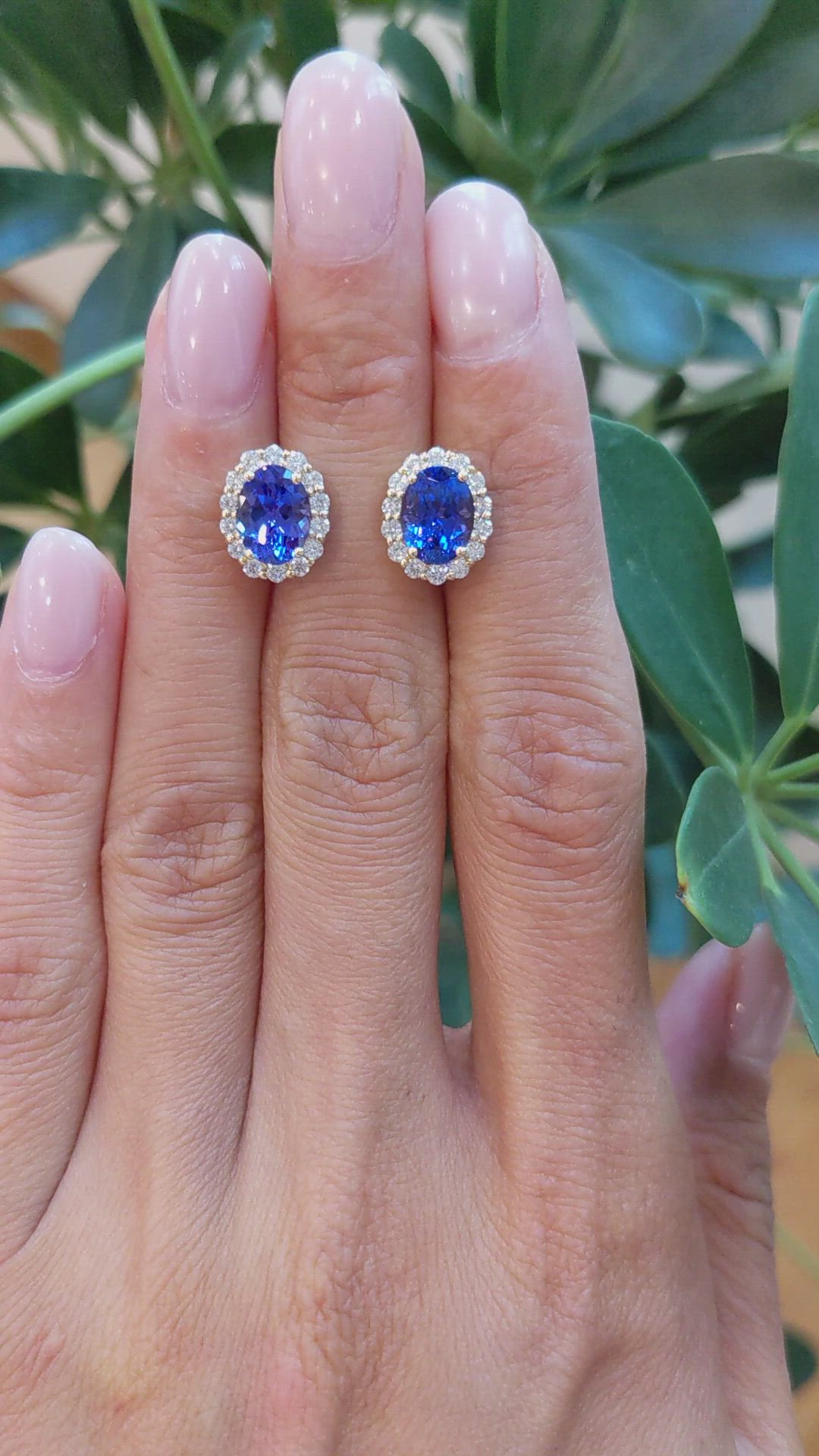 2.71 Ct.Tw. Tanzanite Natural Diamond Studs Earrings, 14K Yellow Gold Size Video