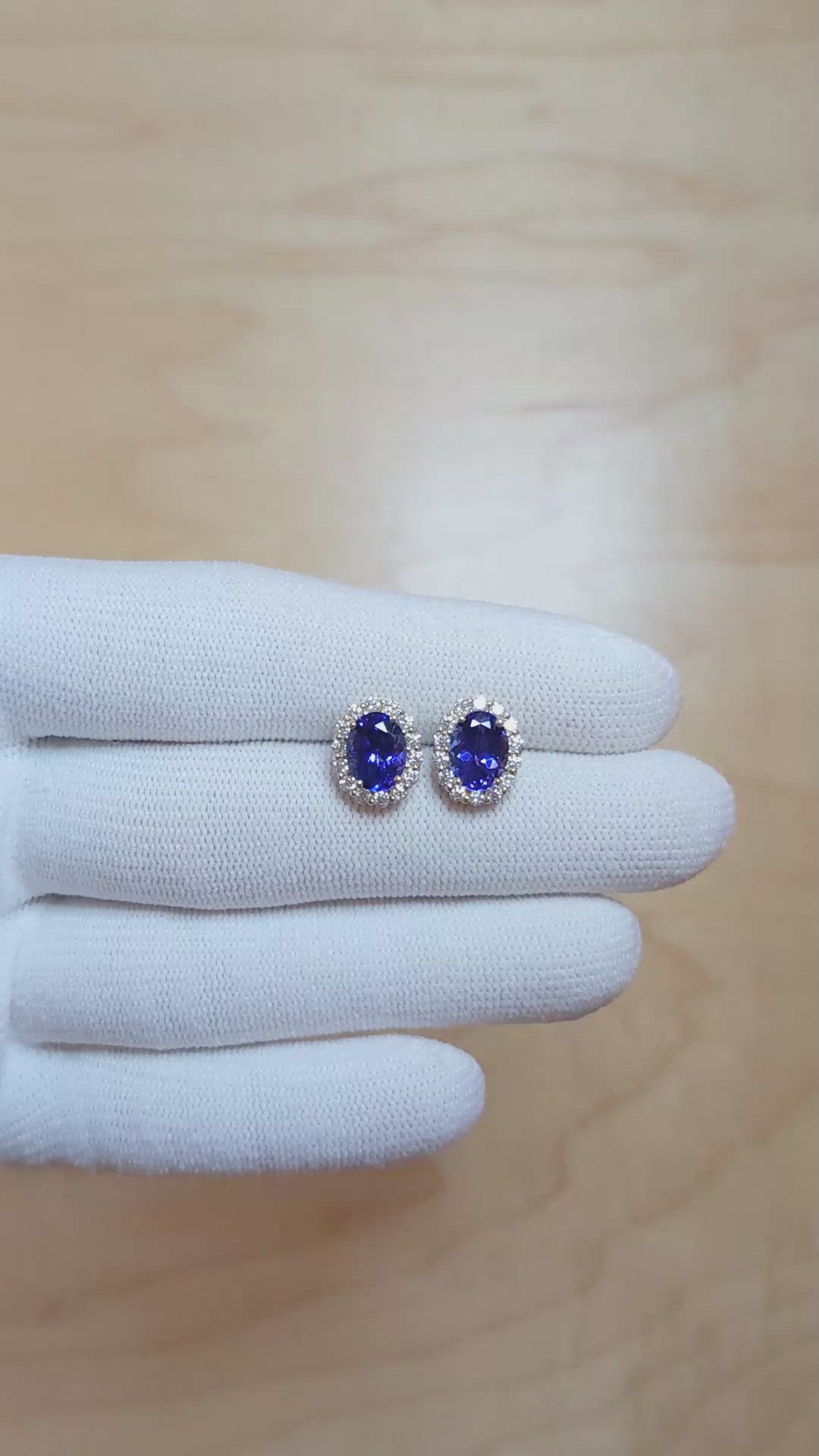 2.71 Ct.Tw. Tanzanite Natural Diamond Studs Earrings, 14K Yellow Gold Size Video