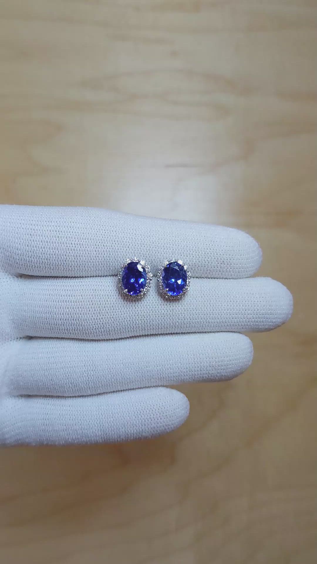 2.05 Ct.Tw. Tanzanite Natural Diamond Studs Earrings, 14K White Gold Size Video
