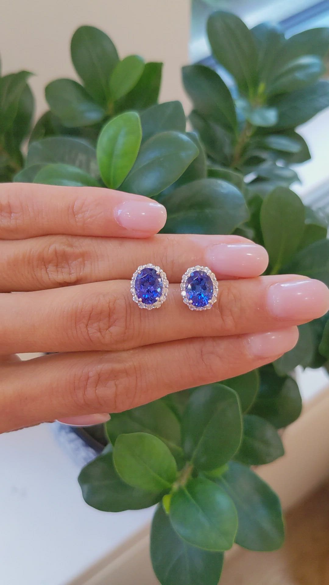 2.05 Ct.Tw. Tanzanite Natural Diamond Studs Earrings, 14K White Gold Size Video