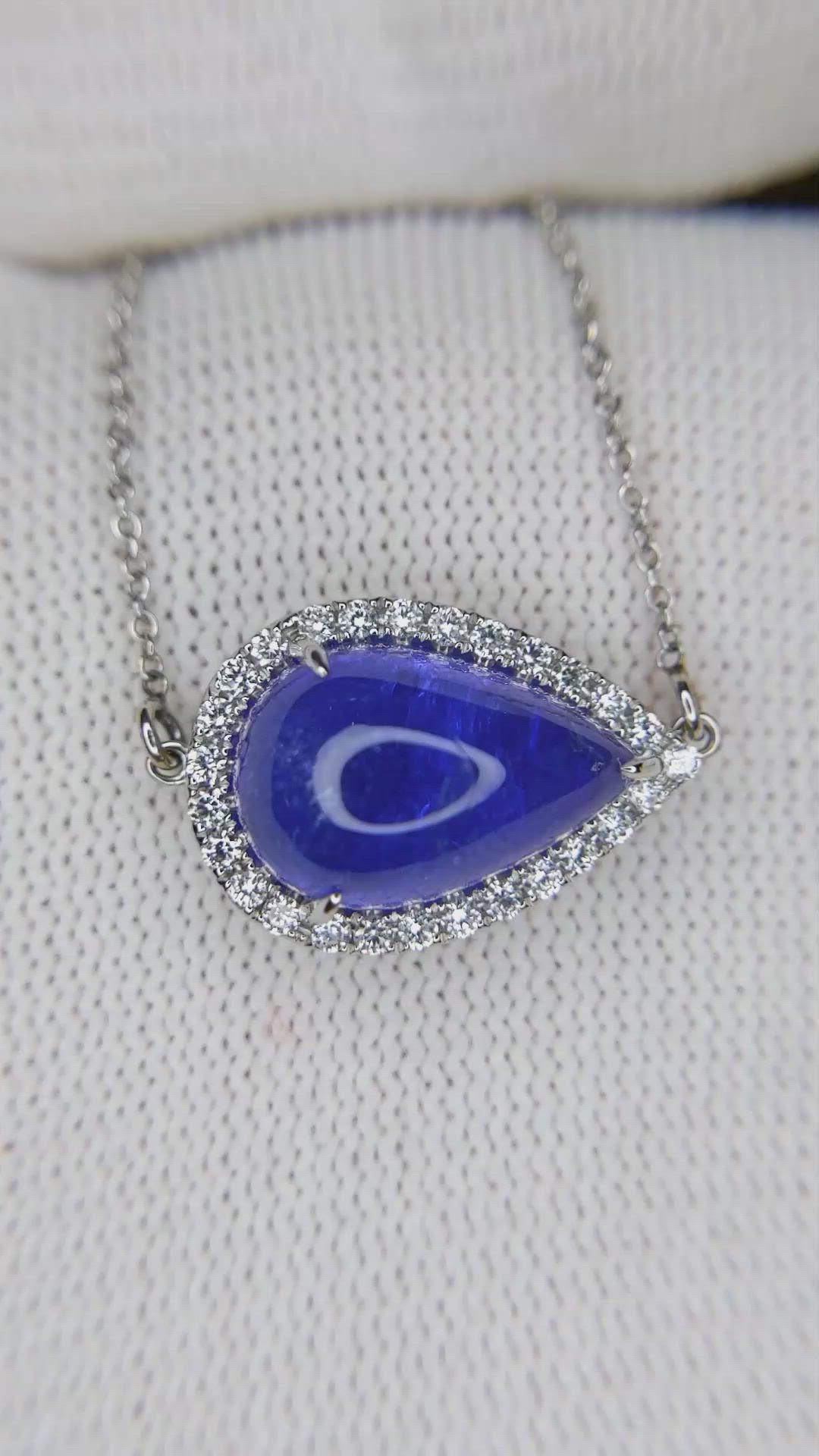 7.27 Ct. Tanzanite Natural Diamond Pave Necklace, 14K White Gold Size Video