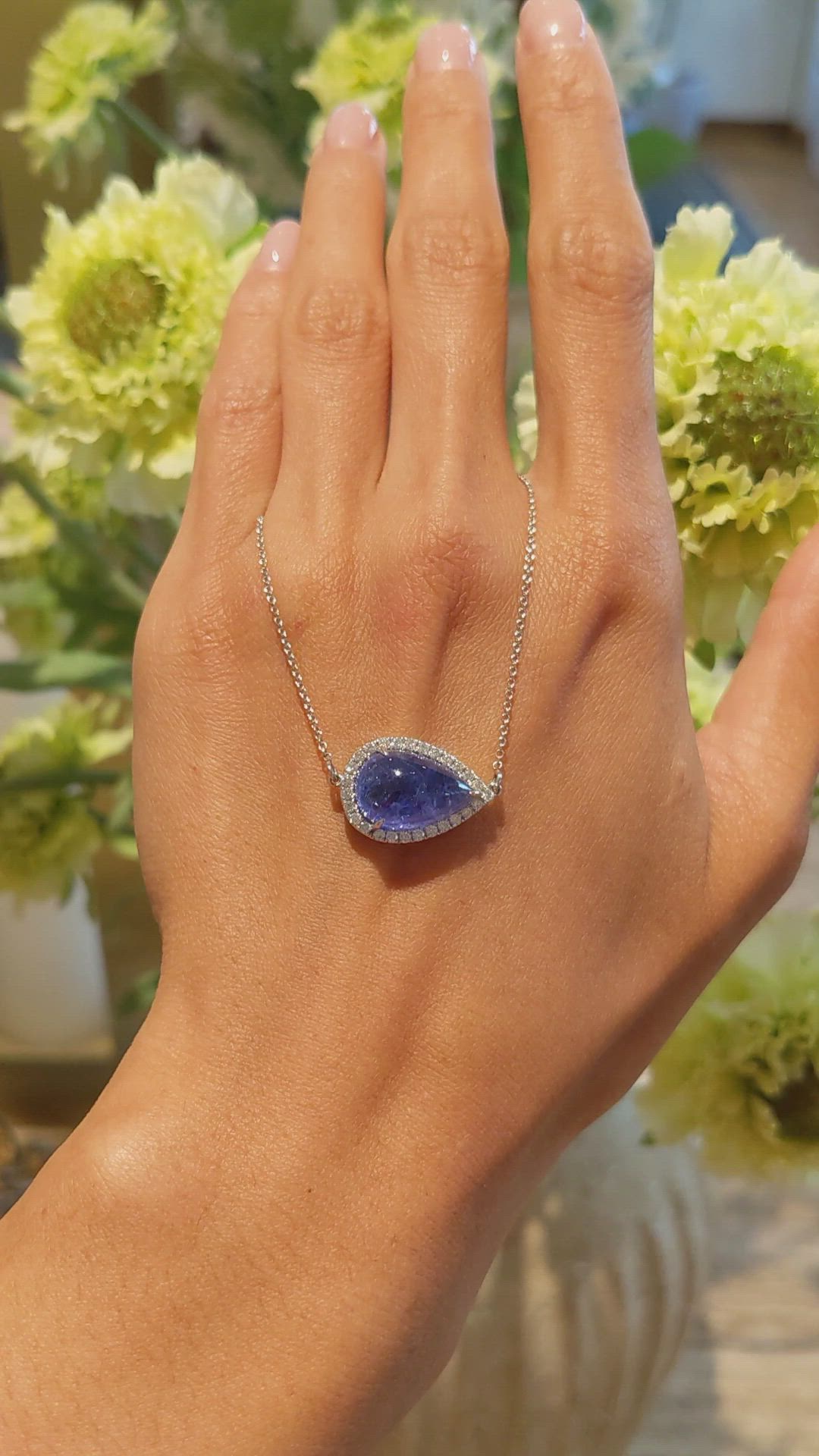 7.27 Ct. Tanzanite Natural Diamond Pave Necklace, 14K White Gold Size Video