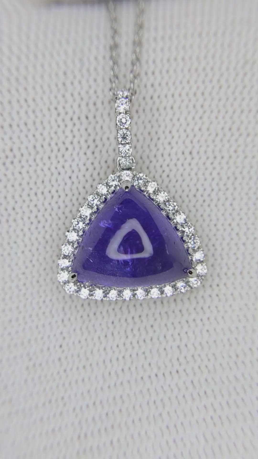 9.50 Ct. Tanzanite Natural Diamond Pave Pendant, 14K White Gold Size Video