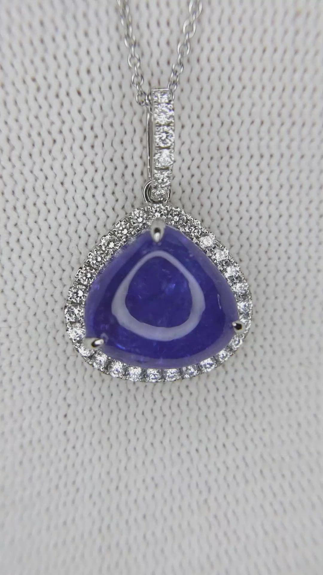 8.41 Ct. Tanzanite Natural Diamond Pave Pendant, 14K White Gold Size Video
