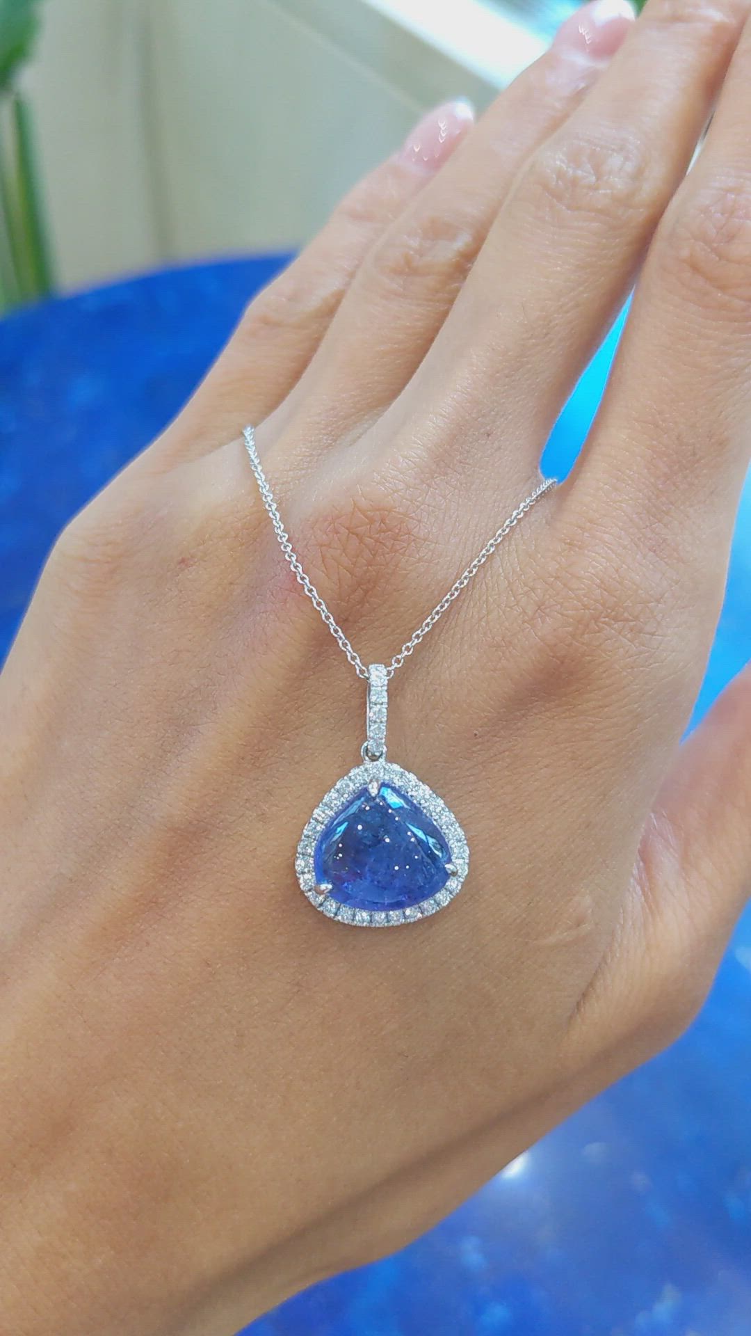 8.41 Ct. Tanzanite Natural Diamond Pave Pendant, 14K White Gold Size Video