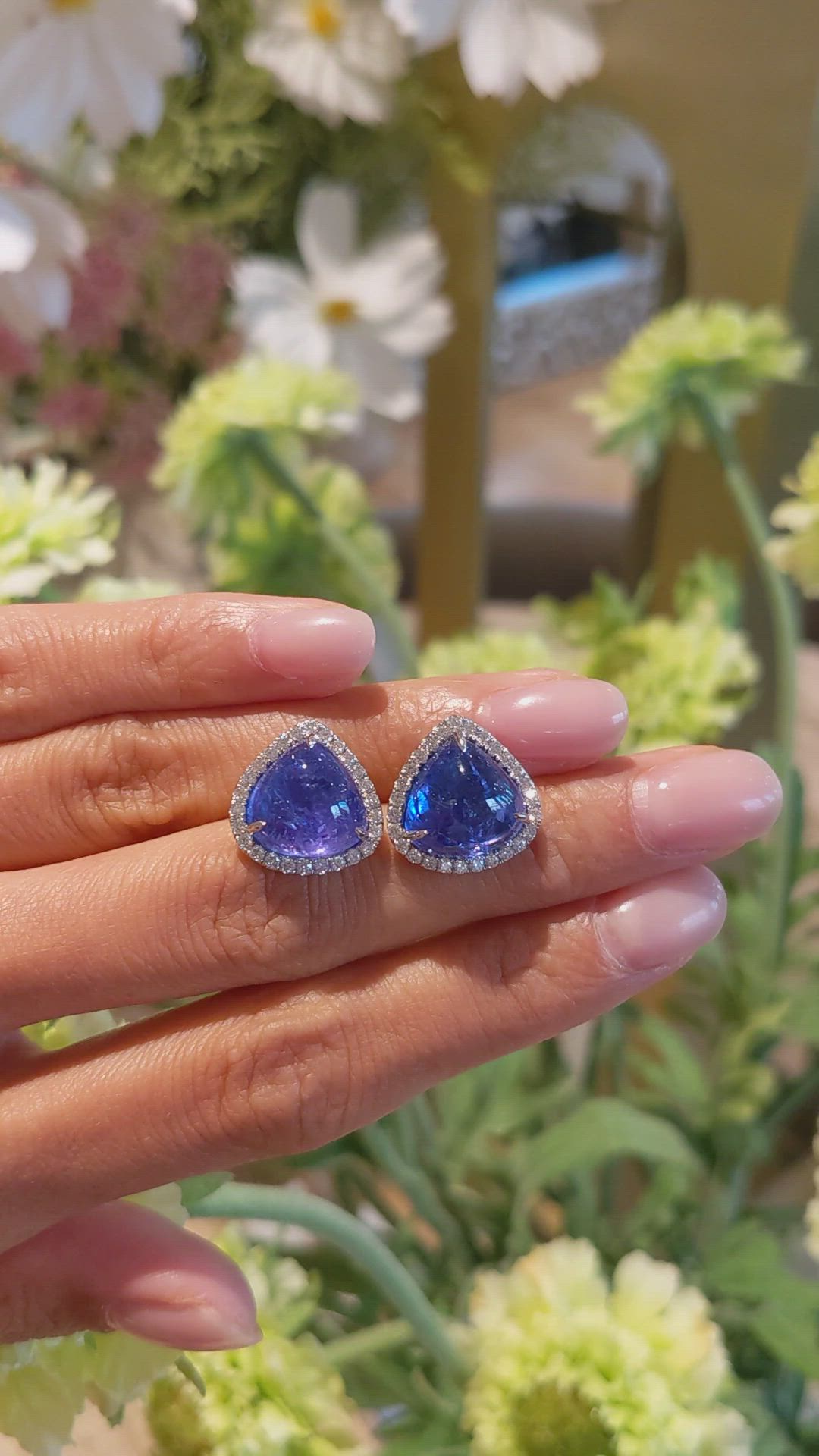 14.89 Ct.Tw. Tanzanite Natural Diamond Studs Earrings, 14K White Gold Size Video