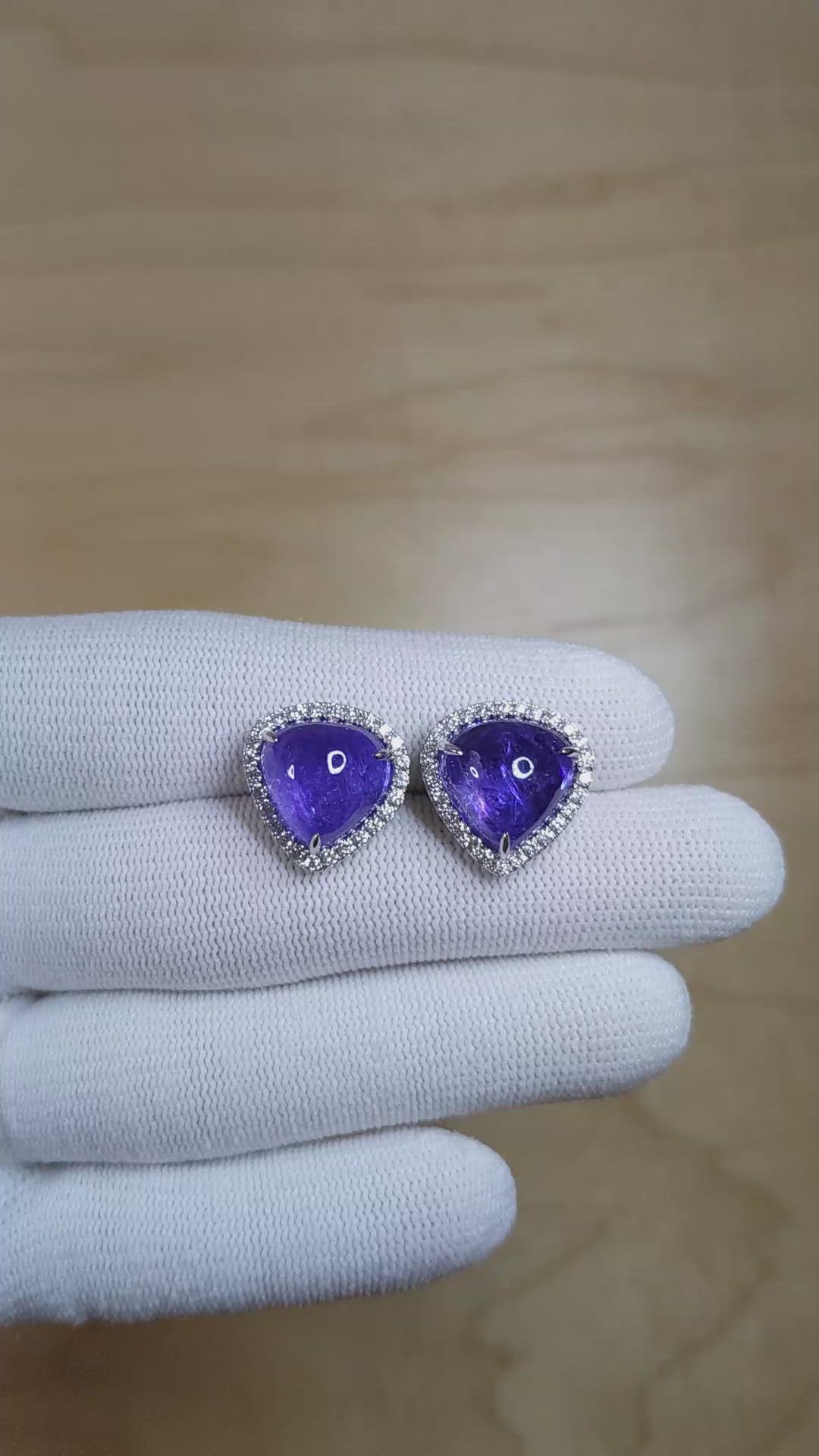 14.89 Ct.Tw. Tanzanite Natural Diamond Studs Earrings, 14K White Gold Size Video