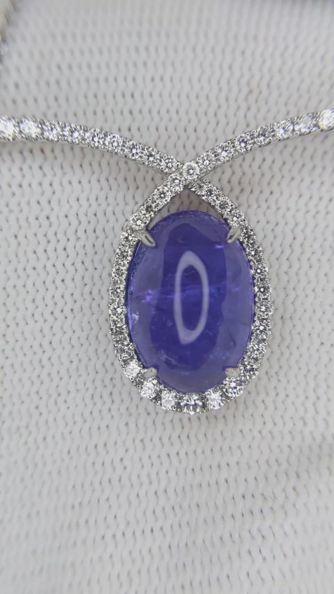 12.24 Ct. Tanzanite Natural Diamond Pave Necklace, 14K White Gold Size Video