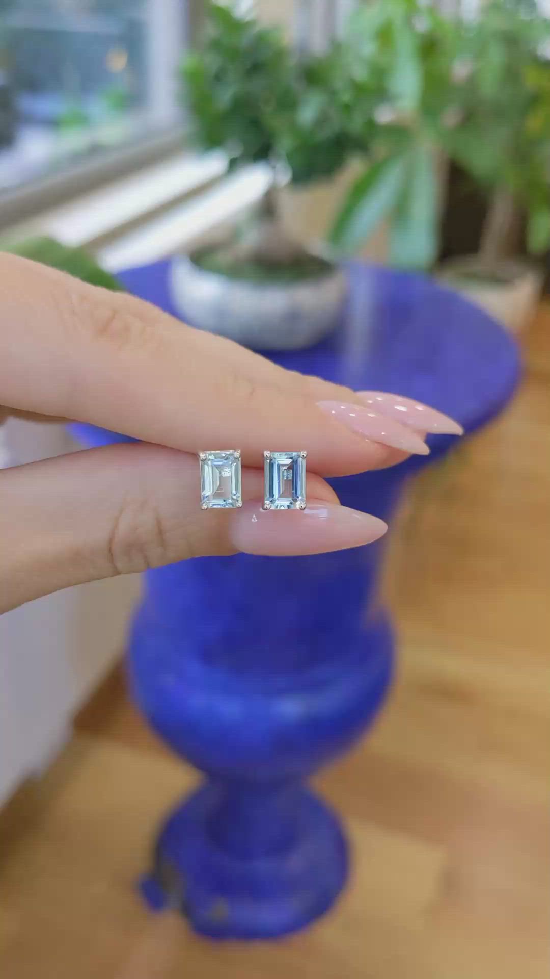 1.70 Ct.Tw.Total Carat Weight Aquamarine Studs Earrings, 14K White Gold Size Video